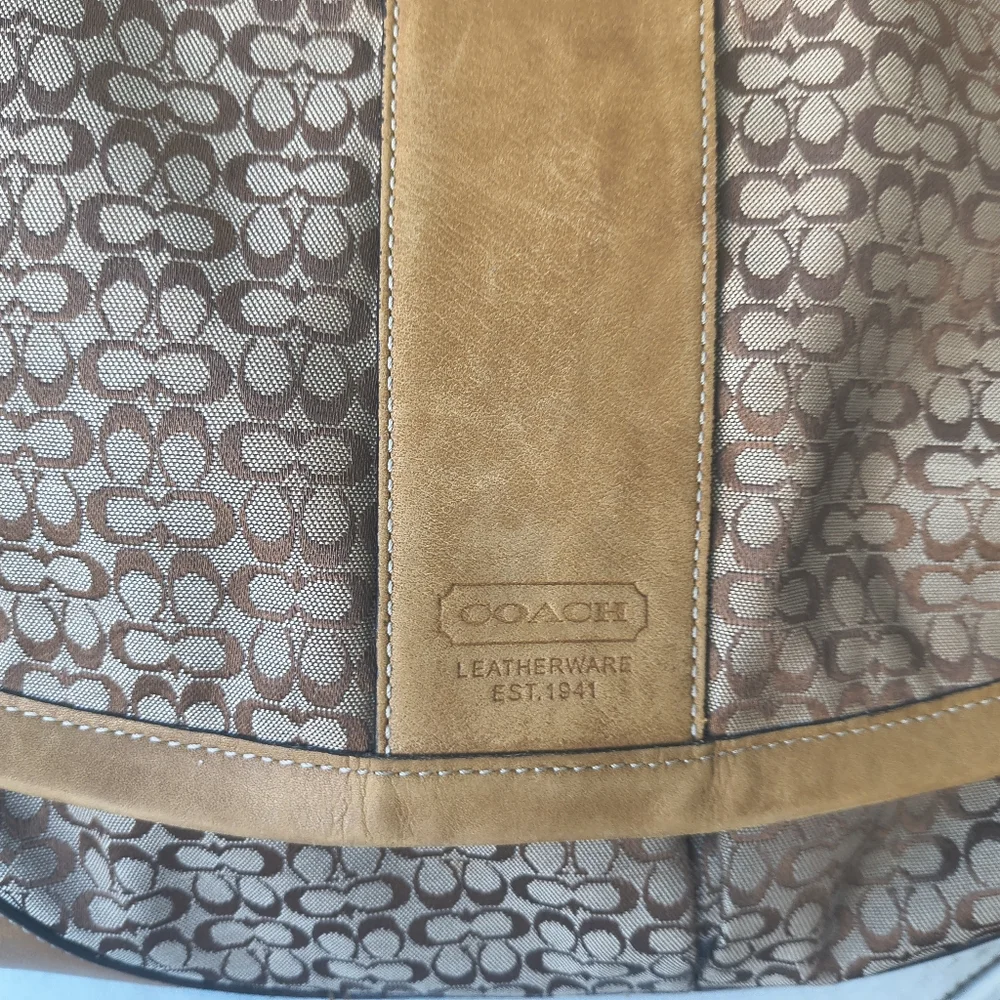Coach 5796 Vtg Crossbody Messenger Travel Bag Jacquard Leather Large Camel Brown